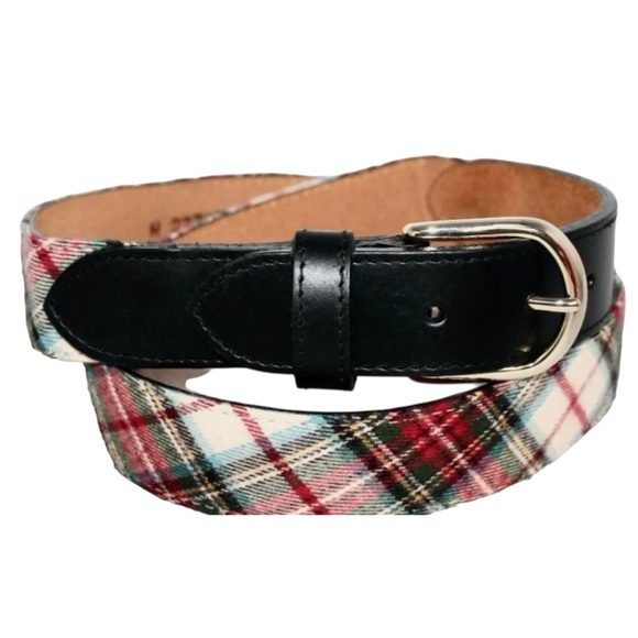 L.L. Bean Accessories - LL Bean Plaid Tartan Canvas Leather Belt – Size M – Red/Cream/Black